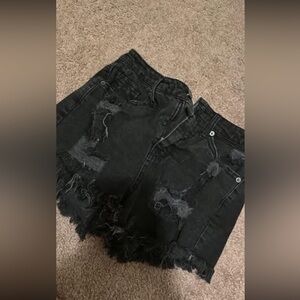 Distressed Black Denim Shorts